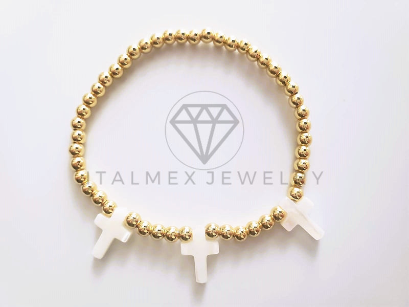 Pulsera de Lujo - 103743 - Diseño Ajustable Dije Cruz Cuarzo Oro Laminado 18K