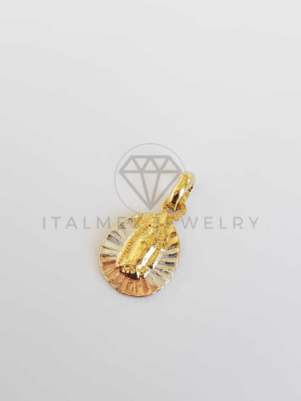Dije Religioso - 100361 - Medalla Diamantada de la Virgen Tamaño Mini Oro Laminado 18K