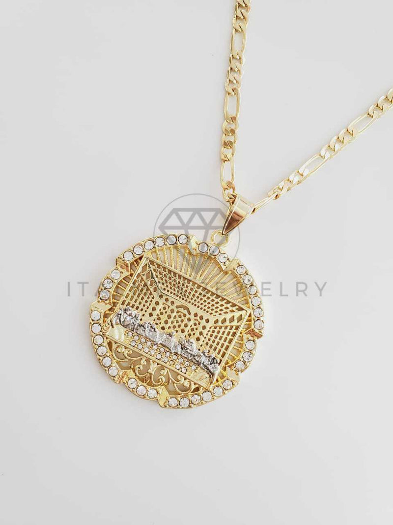 Dije Religioso - 102349 - Medalla Ultima Cena CZ Tamaño Extra Grande Oro Laminado 18K