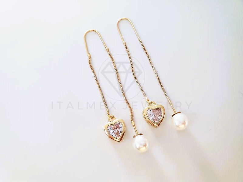 Arete de Lujo - 104024 - Estilo Violador Corazón CZ Clara y Perla Oro Laminado 18K