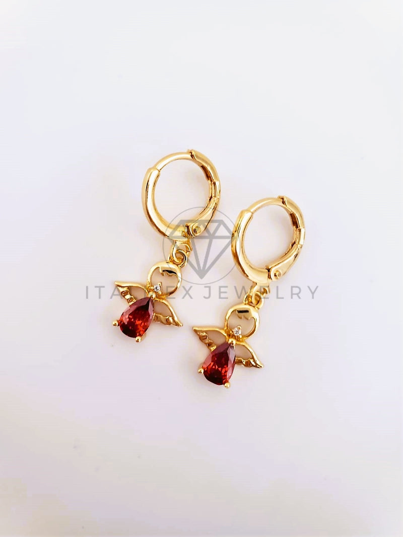 Arete de Lujo - 103547 - Diseño Angelito CZ Roja Oro Laminado 18K
