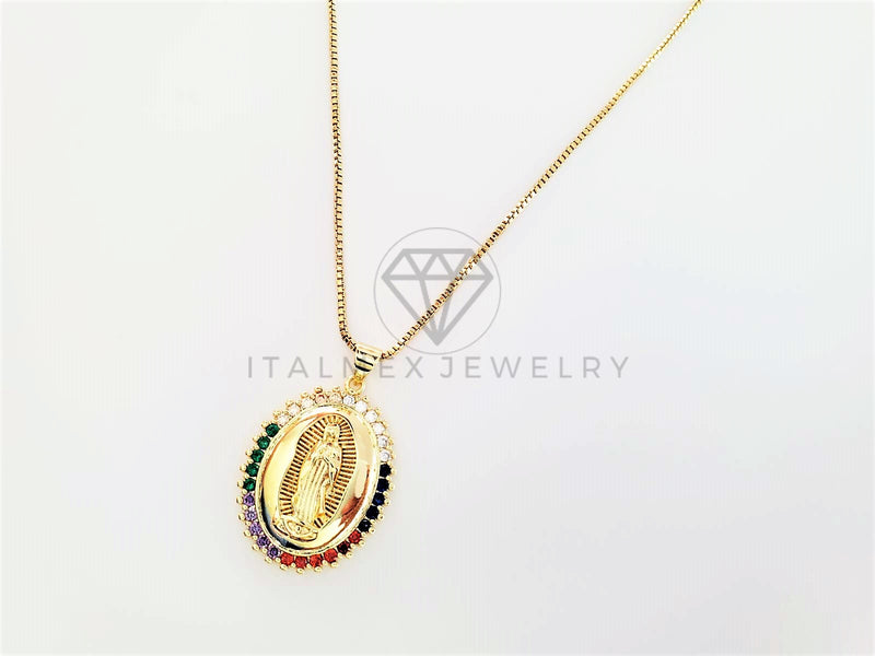 Collar Elegante - 103271 - Collar Medalla Virgen de Guadalupe CZ Color Oro Laminado 18K