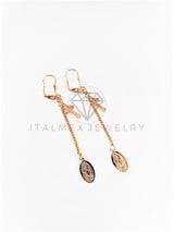 Arete de Lujo - 103097 - Arete Largo Cruz y Virgen Oro Laminado 18K