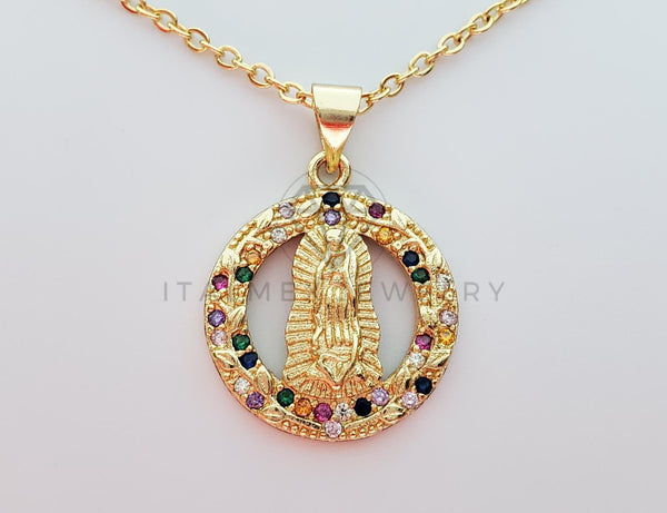 Collar Elegante - 101307 - Collar Virgen de Guadalupe CZ Colores Oro Laminado 18K