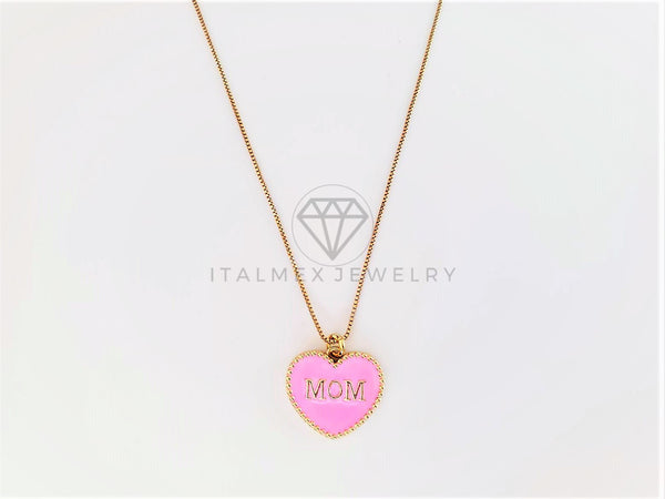 Collar Elegante - 103144 - Collar Corazón Mom | Mamá Rosa Oro Laminado 18K