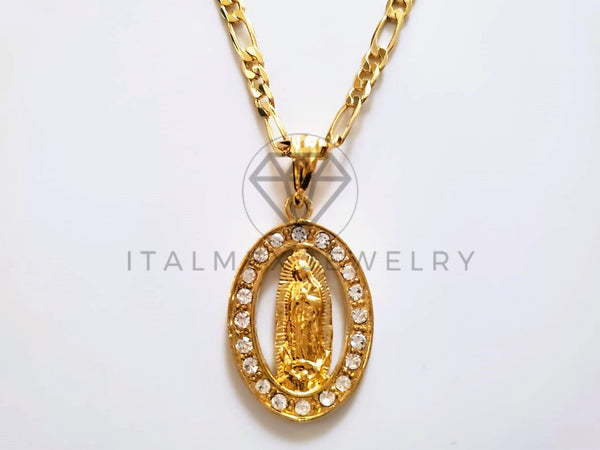 Dije Elegante - 104161 - Medalla Virgen Guadalupe Circonia Clara Oro Laminado 18K