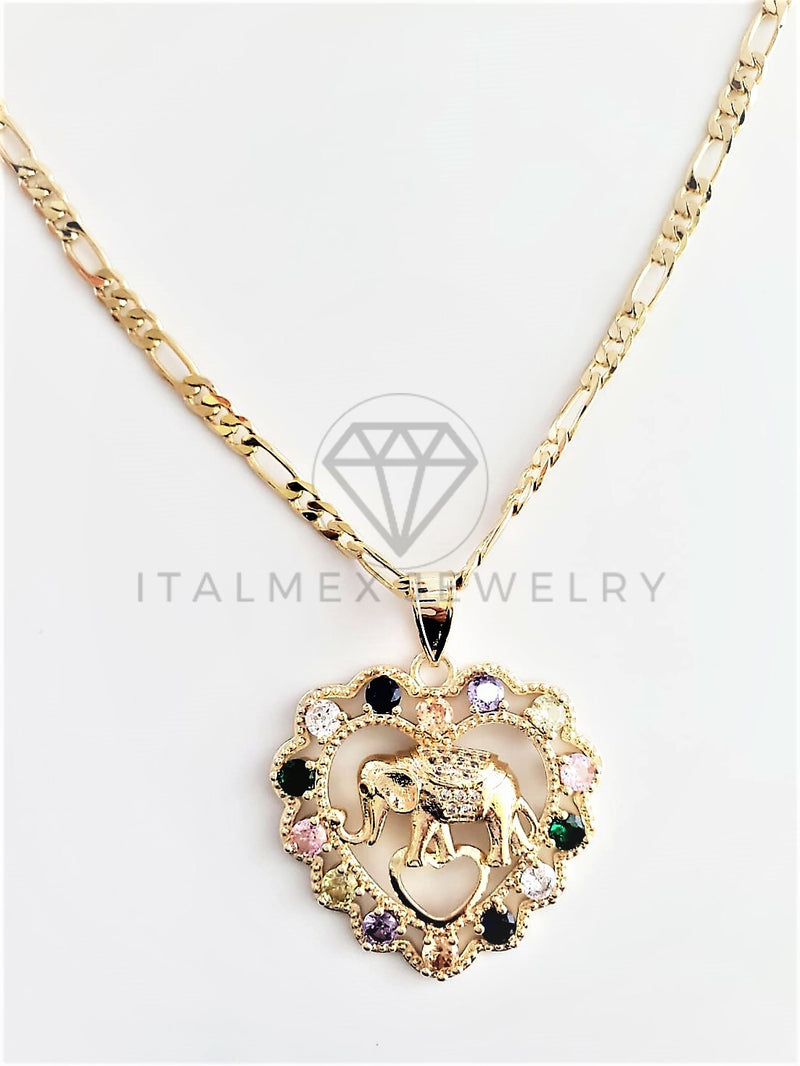 Dije Elegante - 102758 - Corazón con Elefante CZ Color Tamaño Mediano Oro Laminado 18K