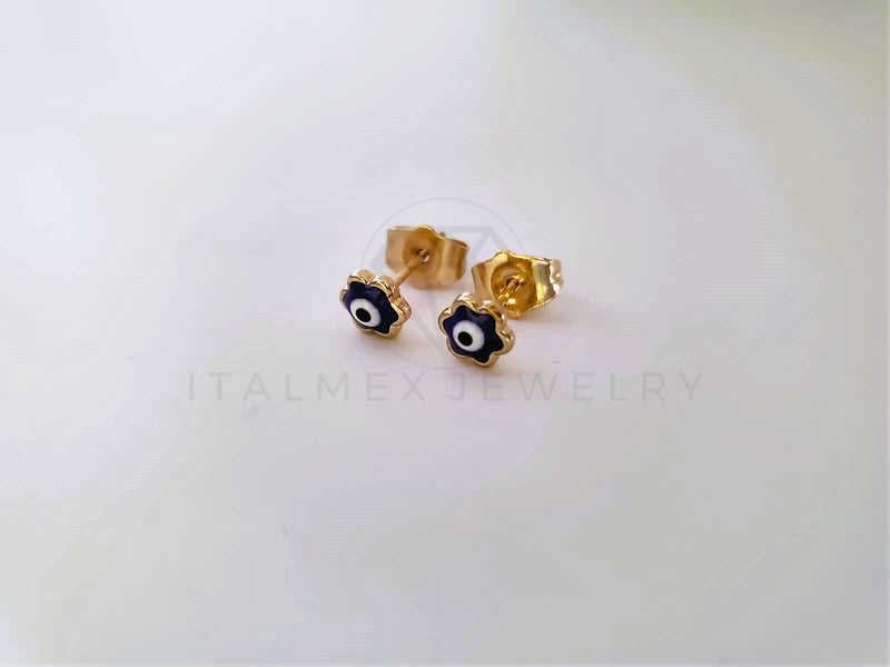 Broquel de Lujo - 104088 - Diseño Ojo Turco Flor Azul 6mm Oro Laminado 18K