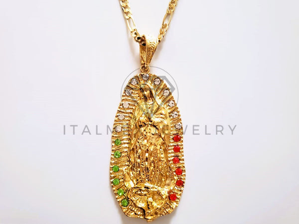 Dije Religioso - 104156 - Virgen de Guadalupe Circonia Tricolor Oro Laminado 18K