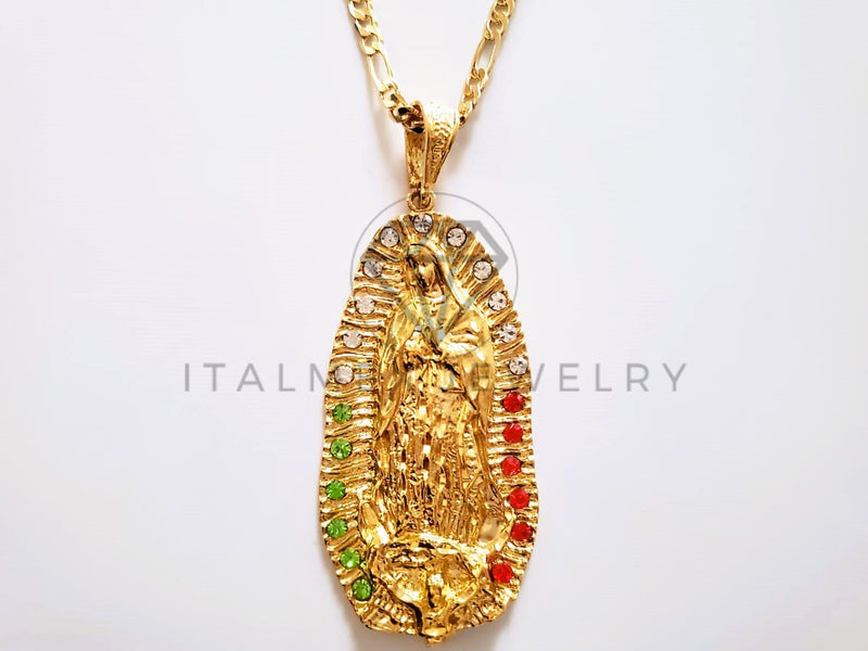 Dije Religioso - 104156 - Virgen de Guadalupe Circonia Tricolor Oro Laminado 18K