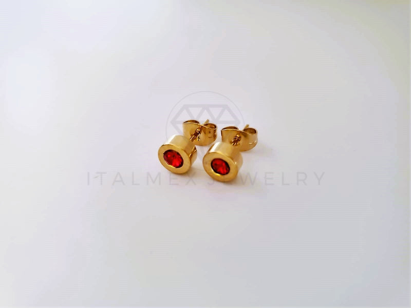 Broquel de Lujo - 104091 - Diseño Biselado 6mm CZ Roja Oro Laminado 18K