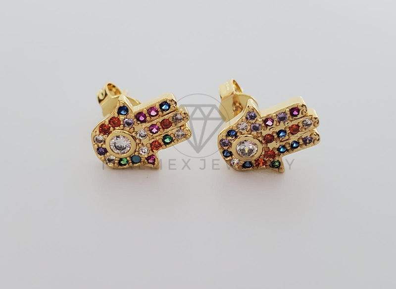 Broquel de Lujo - 100151 - Diseño de Mano Hamsa CZ Color Oro Laminado 18K