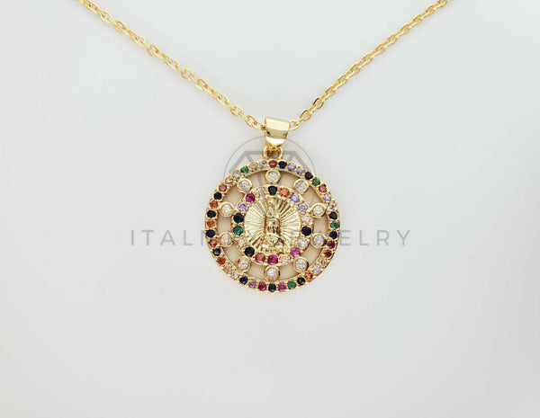 Collar Elegante - 101311 - Collar Virgen de Guadalupe CZ Colores Oro Laminado 18K