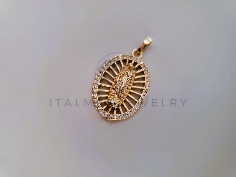 Dije Elegante - 104001 - Medalla Virgen CZ Clara Tamaño Chica Oro Laminado 18K