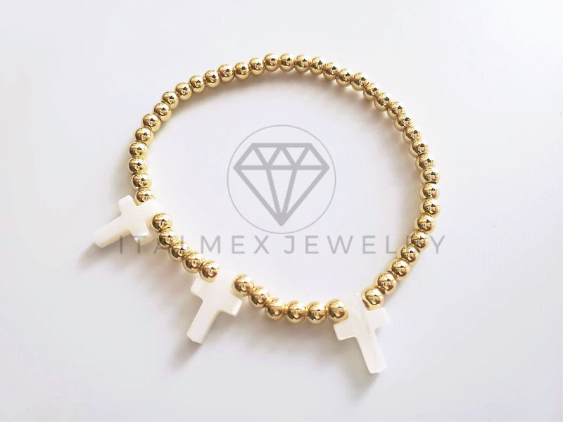 Pulsera de Lujo - 103743 - Diseño Ajustable Dije Cruz Cuarzo Oro Laminado 18K