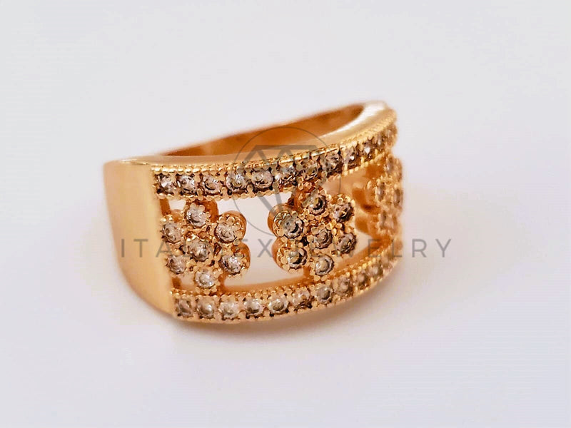 Anillo Dama de Lujo -104382 - Banda Floral con Circonia Clara Oro Laminado 18K