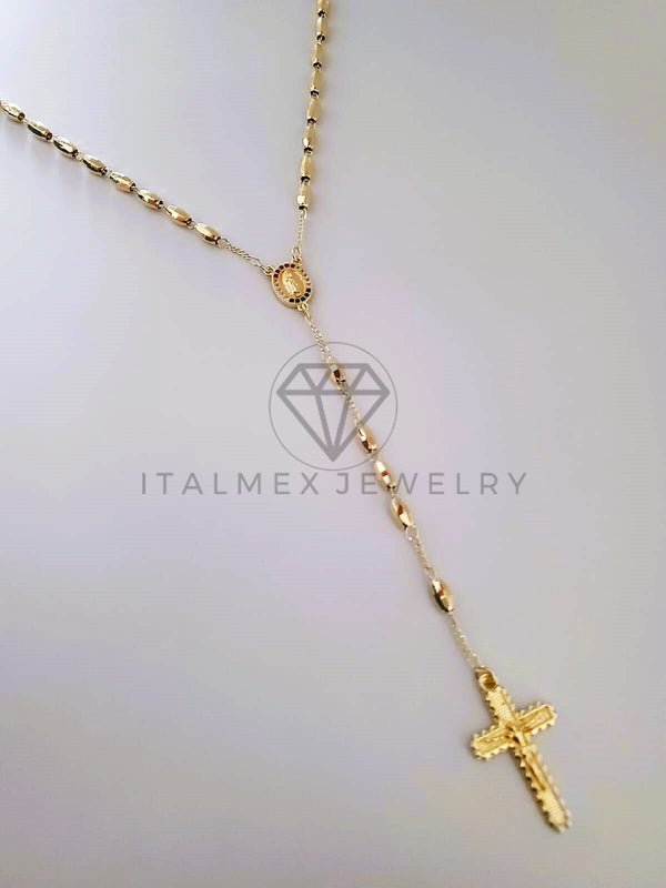Rosario de Lujo - 104237 - Bola Diamantada con Medalla Virgen y Circonia Oro Laminado 18K