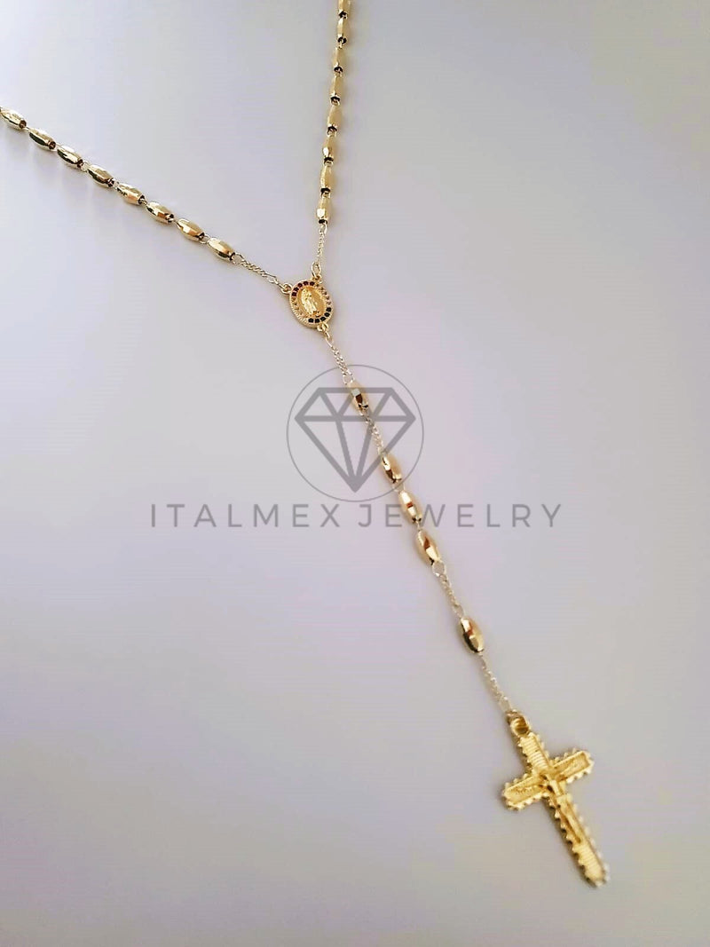 Rosario de Lujo - 104237 - Bola Diamantada con Medalla Virgen y Circonia Oro Laminado 18K