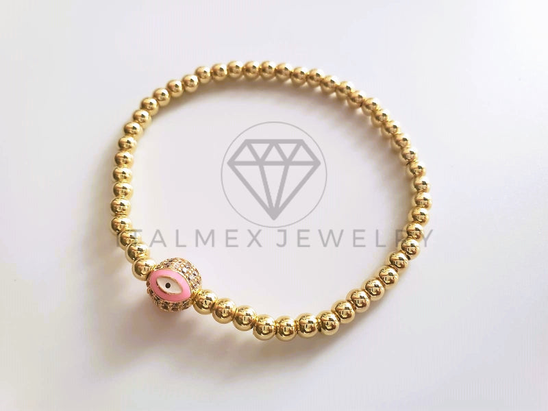 Pulsera de Lujo - 103746 - Diseño Ajustable Ojo Turco CZ Rosa Oro Laminado 18K