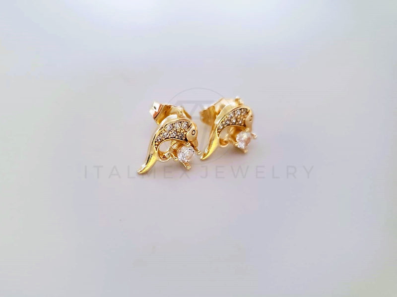 Broquel de Lujo - 104039 - Diseño Delfin CZ Clara Oro Laminado 18K