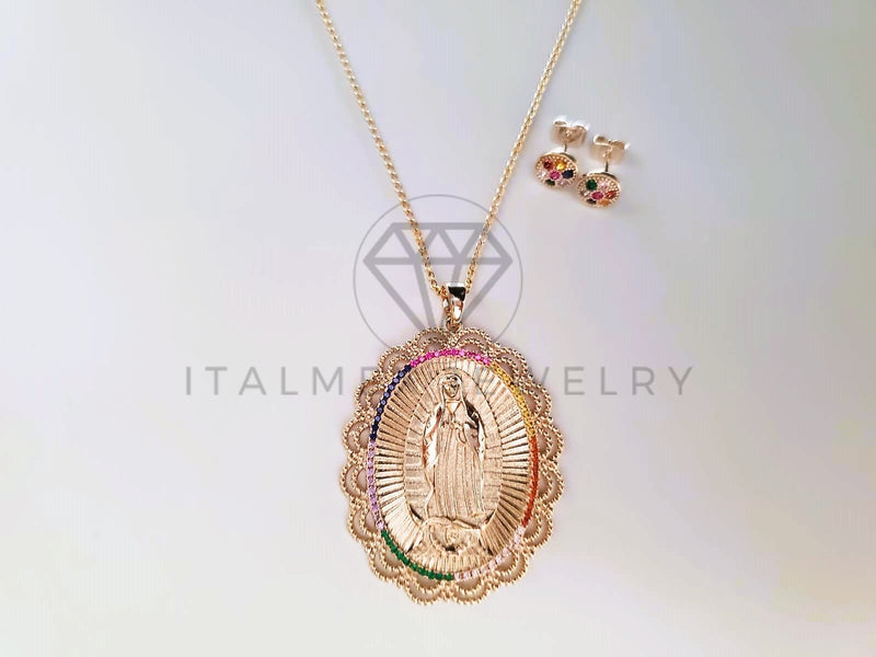 Juego de Lujo - 103792 - Diseño Virgen de Guadalupe CZ Color Oro Laminado 18K