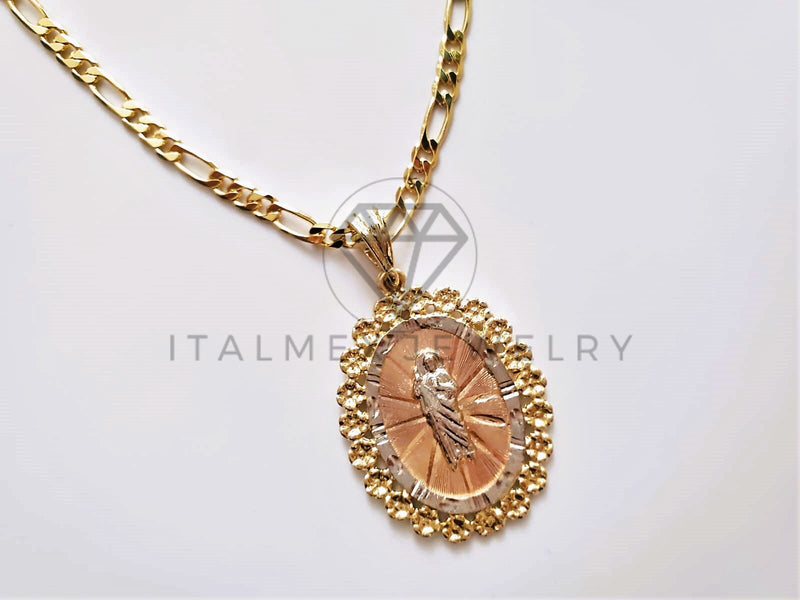 Dije Religioso - 104194 - Medalla Diamantada San Judas Bisel Flores Oro Laminado 18K