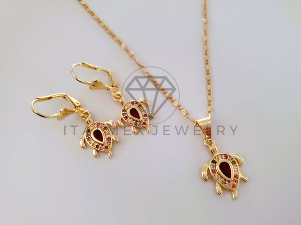 Juego de Lujo - 104511 - Diseño de Tortugas CZ Colores Oro Laminado 18K