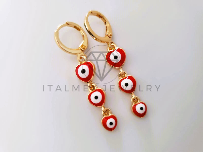 Arete de Lujo - 104613 - Arete Ojo Turco Corazon Rojo Oro Laminado 18K