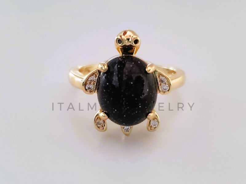 Anillo Dama de Lujo - 104567 - Diseño Tortuga Piedra Negra Oro Laminado 18K