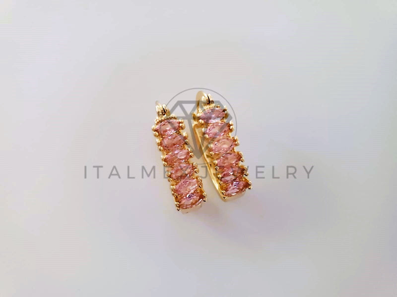 Arete de Lujo - 104620 - Huggie Baguette CZ Rosa Oro Laminado 18K