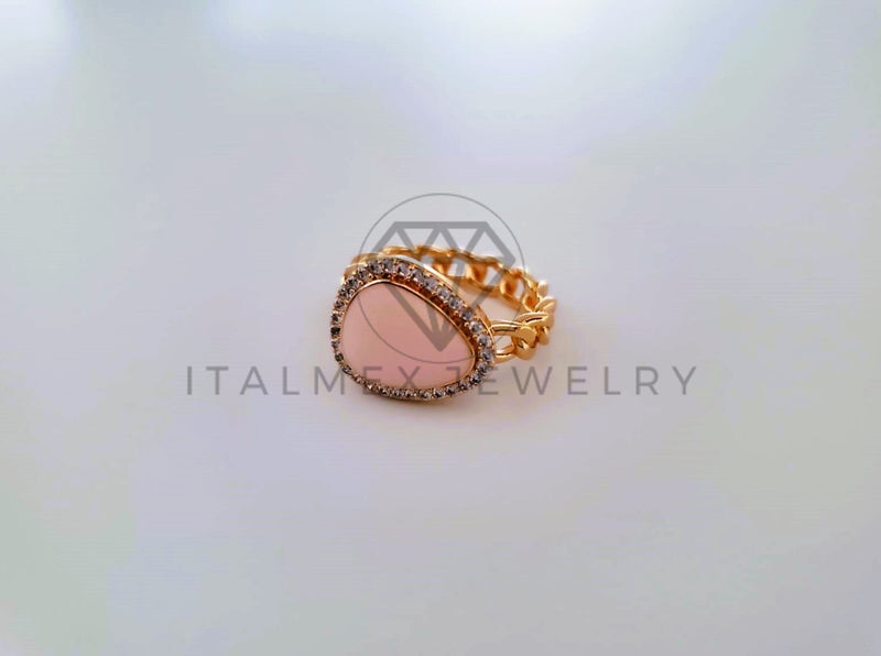 Anillo Dama de Lujo - 104551 - Diseño Resina Rosa y CZ Clara Oro Laminado 18K