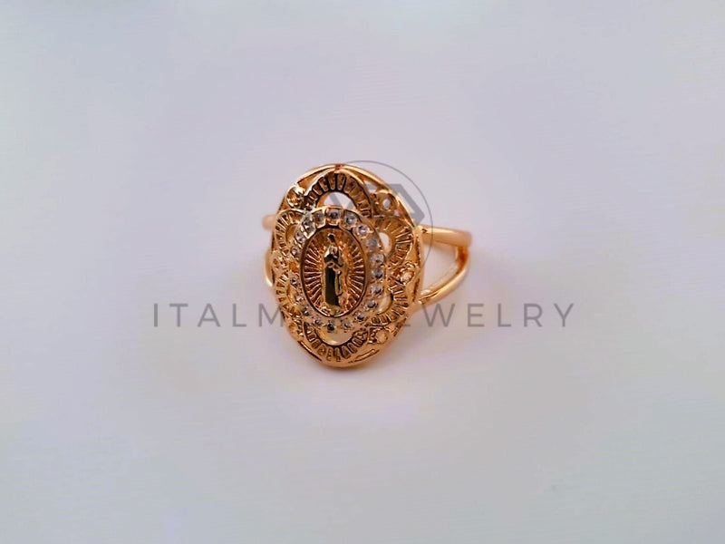 Anillo Dama de Lujo - 104550 - Diseño Virgen de Guadalupe CZ Clara Oro Laminado 18K