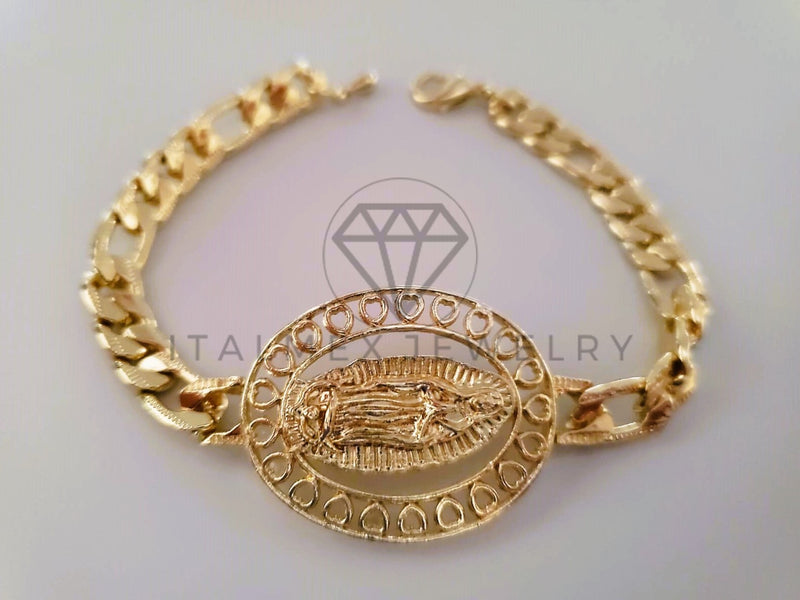 Pulsera Elegante - 104488 - Esclava Virgen Guadalupe con Corazones Oro Laminado 18K