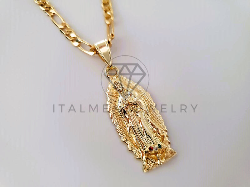Dije de Lujo - 104610 - Dije Virgen de Guadalupe CZ Tricolor Oro Laminado 18K