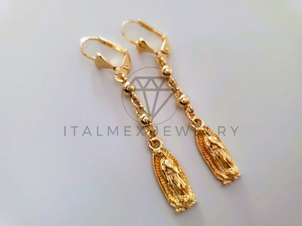 Arete de Lujo - 104535 - Arete Bola Lisa y Virgen Oro Laminado 18K