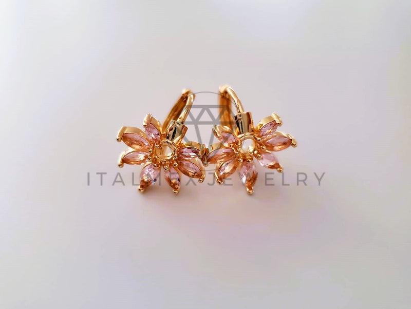 Arete de Lujo - 104625 - Huggie Flor CZ Rosa Oro Laminado 18K