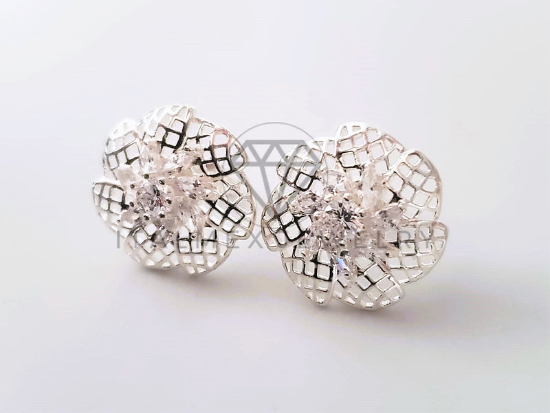 Broquel de Lujo - 104664 - Diseño de Flor CZ Clara Plata .925