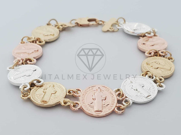 Pulsera de Lujo - 100190 - Diseño Moneda San Benito 3 Oros Oro Laminado 18K