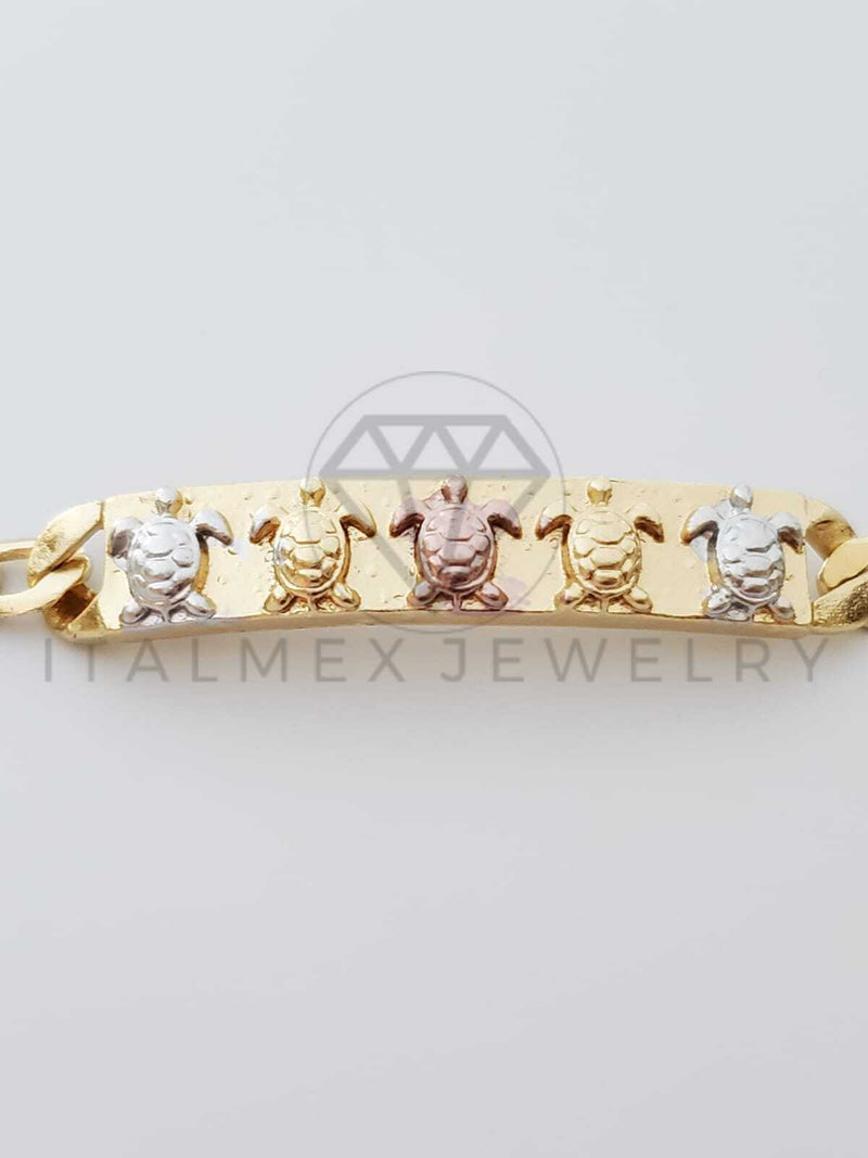 Esclava Elegante - 100141 - Diseño de Placa con 5 Tortugas 3 Oros Oro Laminado 18K