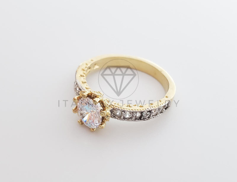 Anillo Dama de Lujo -101593 - Diseño Solitario Matrimonio CZ Clara Oro Laminado 18K