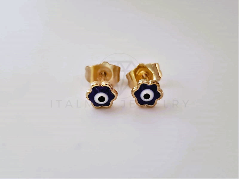 Broquel de Lujo - 104088 - Diseño Ojo Turco Flor Azul 6mm Oro Laminado 18K