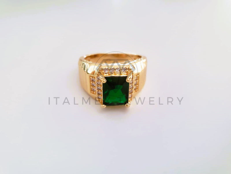 Anillo Caballero de Lujo - 103914 - Diseño Clasico CZ Verde Oro Laminado 18K
