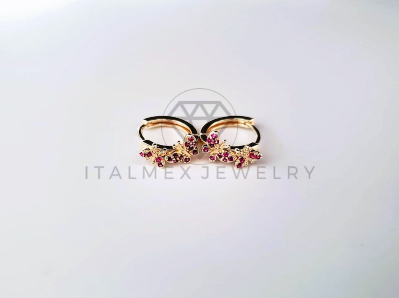 Huggie de Lujo - 103697 - Diseño de Mariposa con CZ Rosa Oro Laminado 18K