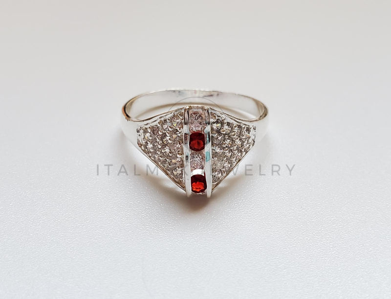 Anillo de Dama - 101541 - Anillo Placa CZ Roja y Clara Plata .925