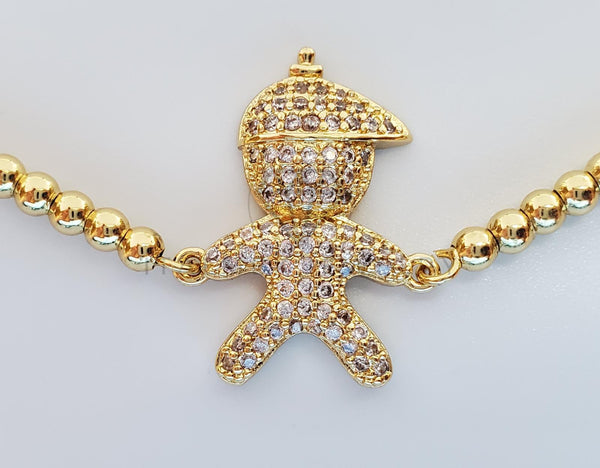 Pulsera Ajustable - 101291 - Diseño de Niño con Gorra Con CZ Clara Oro Laminado 18K