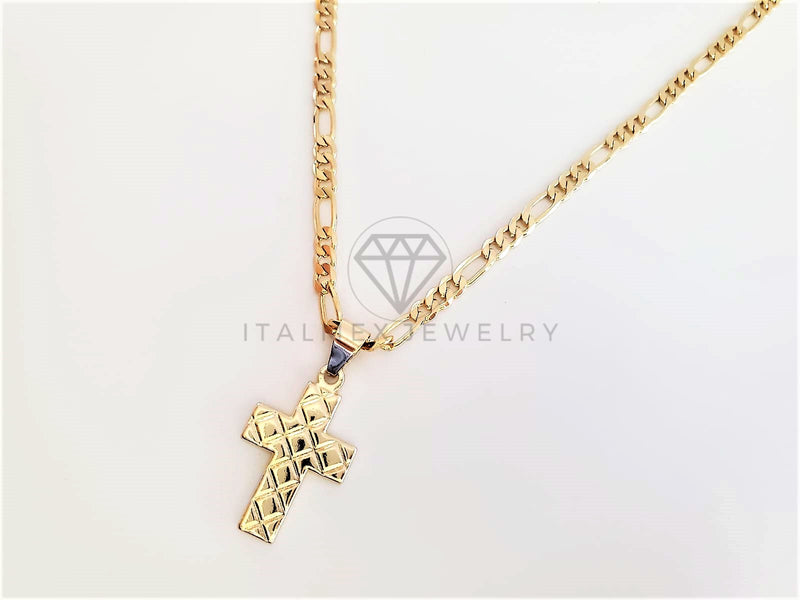 Dije Elegante - 103290 - Dije Cruz Rayada Tamaño Chico Oro Laminado 18K