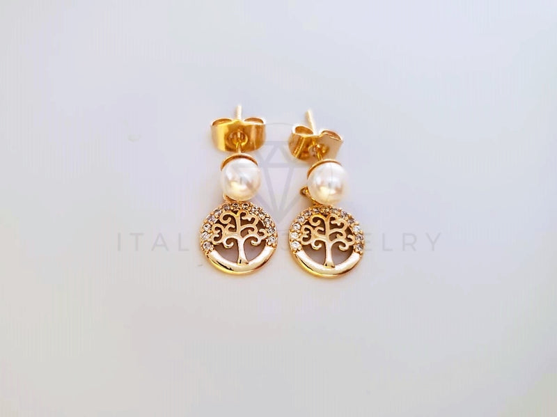 Broquel de Lujo - 104017 - Diseño Arból de la Vida y Perla CZ Clara Oro Laminado 18K