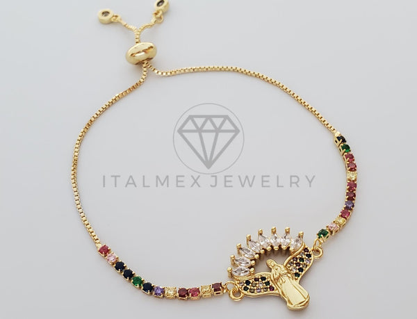 Pulsera Ajustable - 101282 - Diseño de Virgen con CZ Colores Oro Laminado 18K