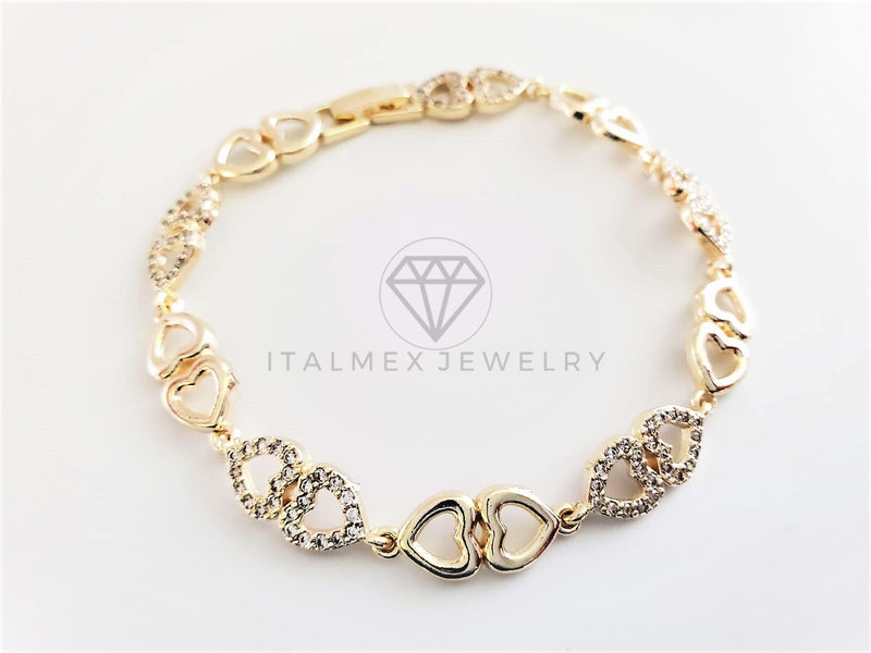 Pulsera de Lujo - 102872 - Diseño Corazones con CZ Clara Oro Laminado 18K