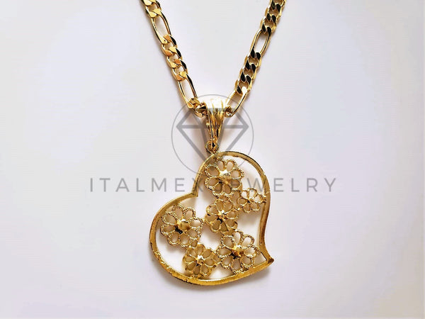 Dije Elegante - 104201 - Dije de Corazón Laser con Flores Oro Laminado 18K